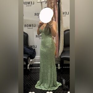 Elegant Sage Green Sequin Evening Dress